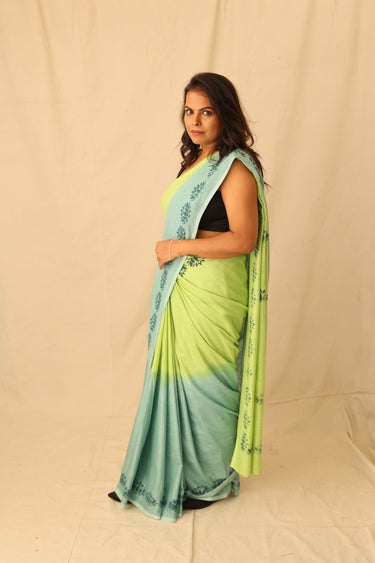Stylish Lime Ombre Handloom Pure Cotton Saree With Boder Print